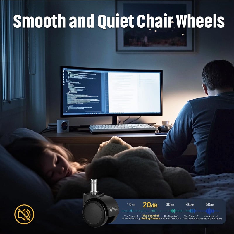 Sytopia Office Chair Wheels, Universal Standard Stem 7/16 inch x 7/8 inch, 2"" Upgraded Quiet Caster Wheels Safe for All Floors Include Hardwood & Carpet, Not for 1KEA, Easy to Install, Set of 5 - Image 5